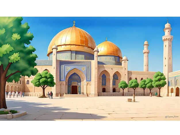 Jérusalem Mosquée Al Aqsa AlQuds AlSharif vieille ville illustration historique fond IA générative