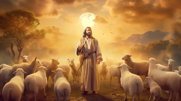 Jésus avec la brebis Une scène biblique
