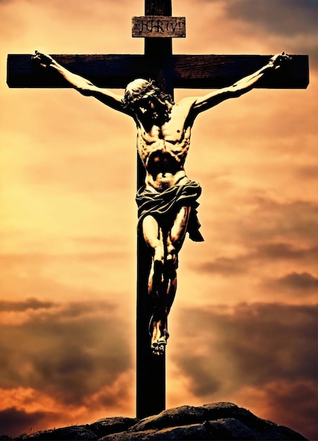 Jésus-Christ sur la croix est crucifié s'endort