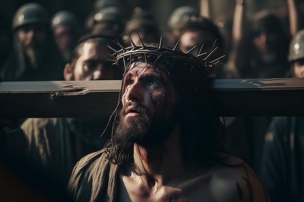 Jésus-Christ crucifié sur la croix avec une couronne d'épines