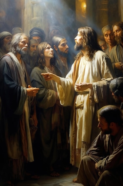 Jésus-Christ parlant aux gens peinture à l'huile