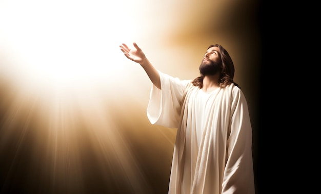 Jésus-Christ ressuscité tend la main et prie