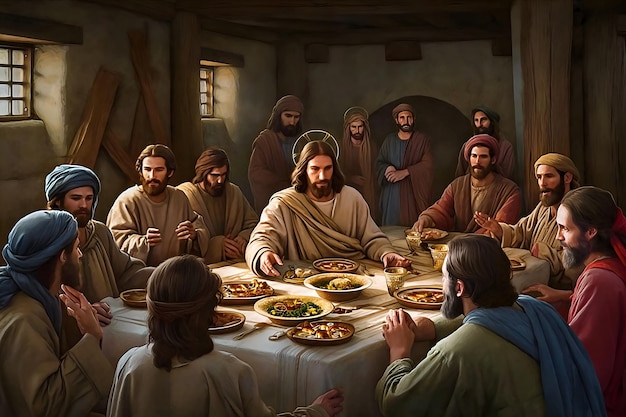 Photo jésus-christ et ses apôtres lors du dernier souper