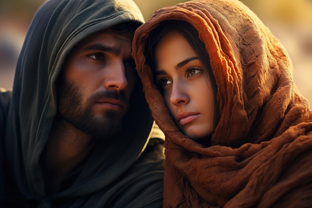 Jésus-Christ voyage avec une fille Amour romance main dans la main famille vierge marie religion christianisme fête sainte