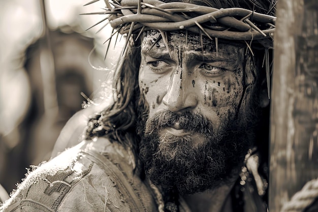 Jésus couronné d'épines Portrait près de la croix