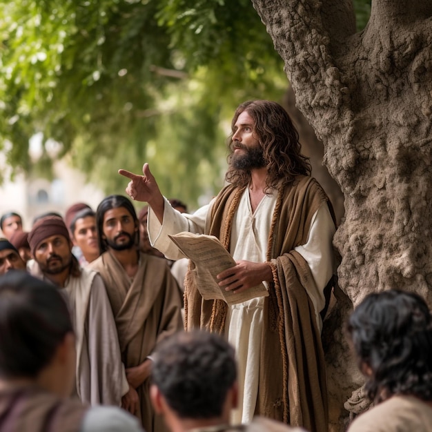 Jésus dans le sermon sur la montagne Béatitudes Disciples et foule prêchant l'Évangile