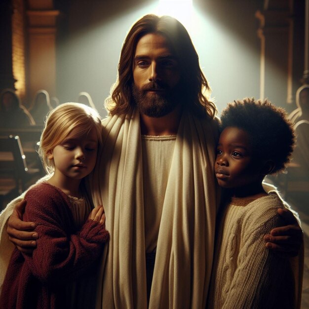 Jésus avec deux enfants