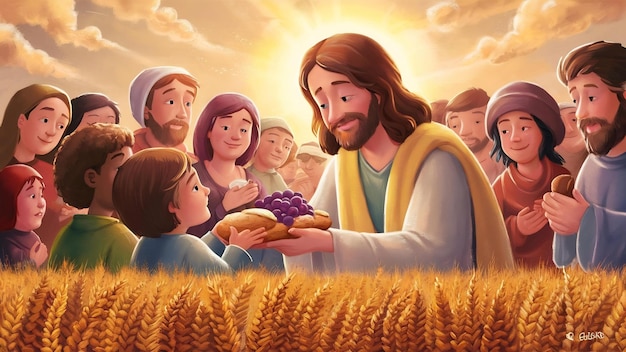 Jésus donne du pain et des raisins