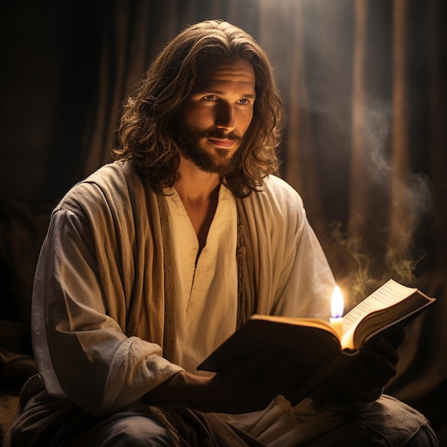 Jésus est assis dans un livre ouvert