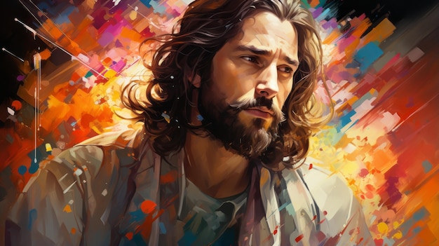 Jésus lisant la Bible à l'aquarelle