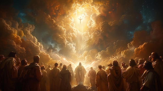 Jésus monte au ciel, ses disciples, papier peint