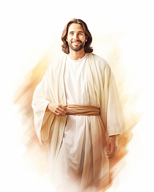 Jésus en robe avec un sourire sur son visage