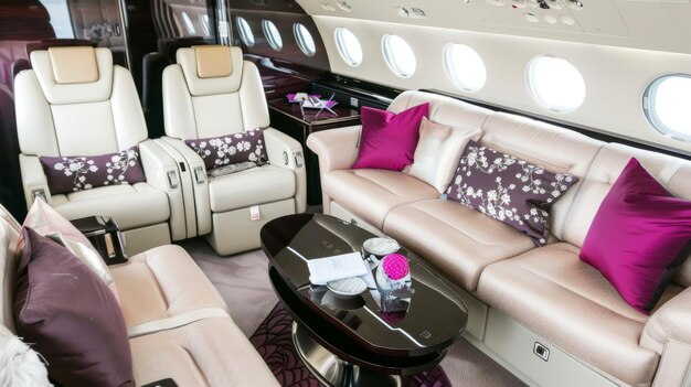 Photo jet privé de première classe voyage de luxe riche jet de luxe millionnaire milliardaire élite dans la cabine