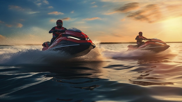 Un jet ski navigant à travers la mer