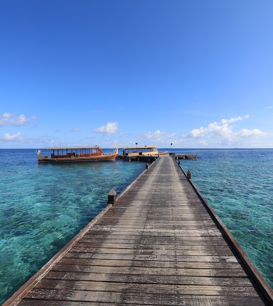 jetée en bois sur une île tropicale Maldives