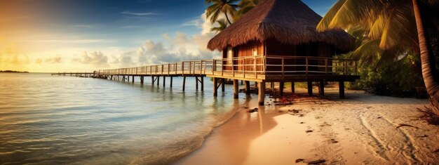 Une jetée insulaire avec des palmiers et un environnement tropical