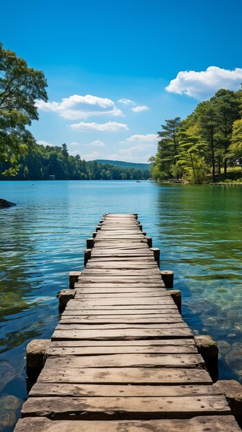 une jetée de ponton en bois sur un lac.