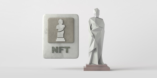 Jeton non fongible d'art numérique NFT de sculpture avec figure de femme en marbre