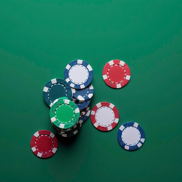 Des jetons de casino empilés sur un fond vert