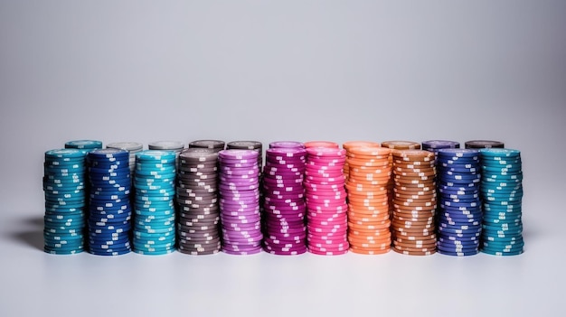 Jetons de poker sur fond blanc