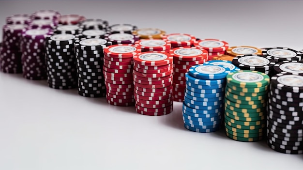 Jetons de poker sur fond blanc