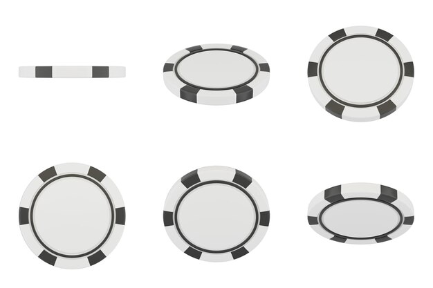 Jetons de poker isolés sur fond blanc. Jetons de casino blancs dans une position différente. rendu 3D.