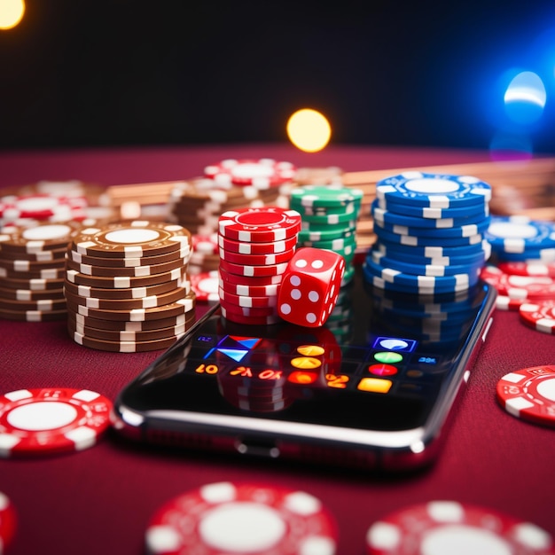 jetons de poker posés sur le téléphone