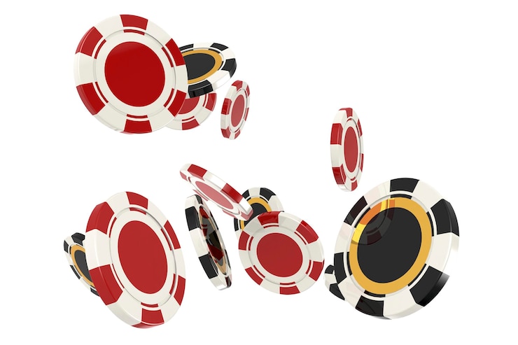 Photo des jetons de poker rouges et noirs volent autour
