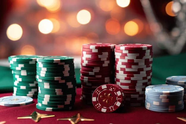 Des jetons de poker sur une table blanche.