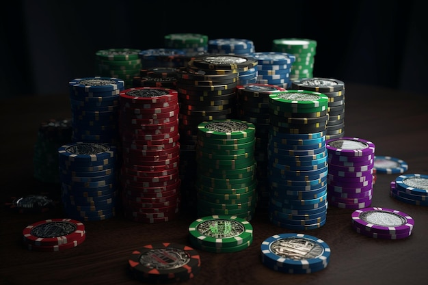 Jetons de poker sur une table avec un fond noir