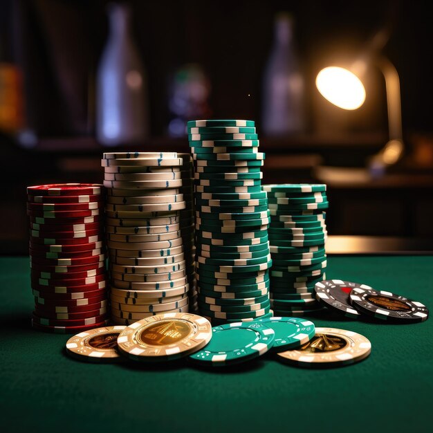 Jetons de poker sur une table de jeu de casino de luxe Générative ai