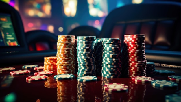 Des jetons de poker sur la table de jeu du casino