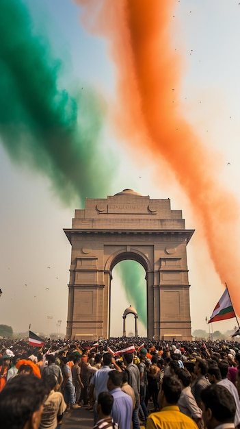Des jets émettent de la fumée du drapeau indien au-dessus de l'India Gate à Delhi.