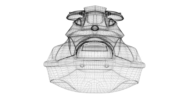 Jetski vue de face isolée, structure de carrosserie, modèle de fil