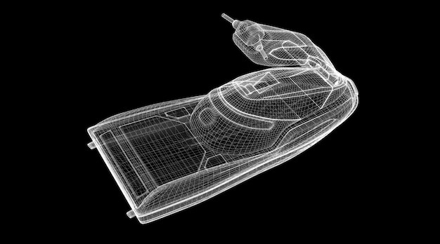 Jetski vue isolée, structure du corps, modèle de fil