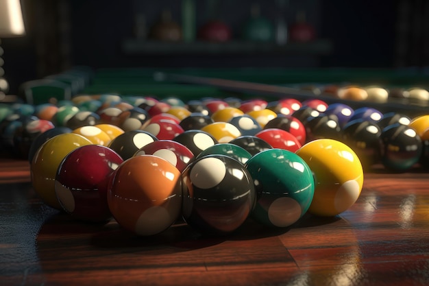 Jeu de billard Boules de billard et queues générées par l'IA