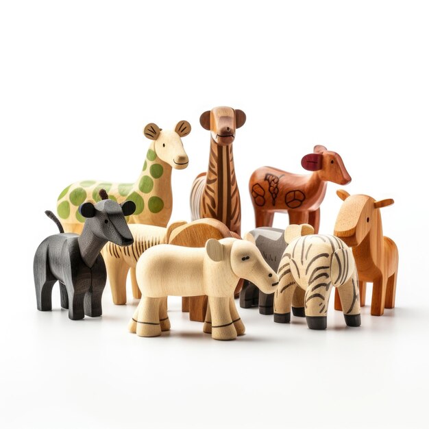 Jeu en bois jouet en bois animal safari isolé sur fond blanc