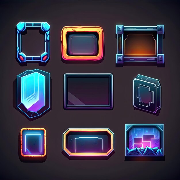 Photo jeu de cadre rectangle gui ai généré élément bouton bannière utilisateur icône web illustration de jeu de frame rectangle gui