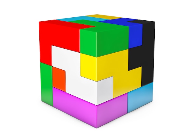 Jeu de casse-tête cube multicolore sur fond blanc