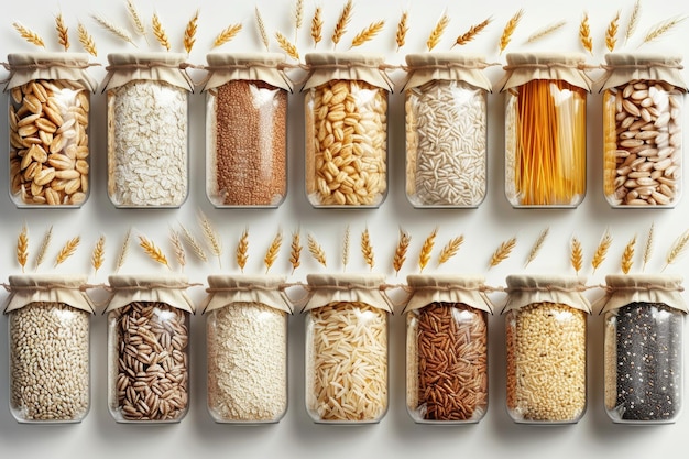 Photo un jeu de céréales modernes avec de l'avoine de blé et du riz