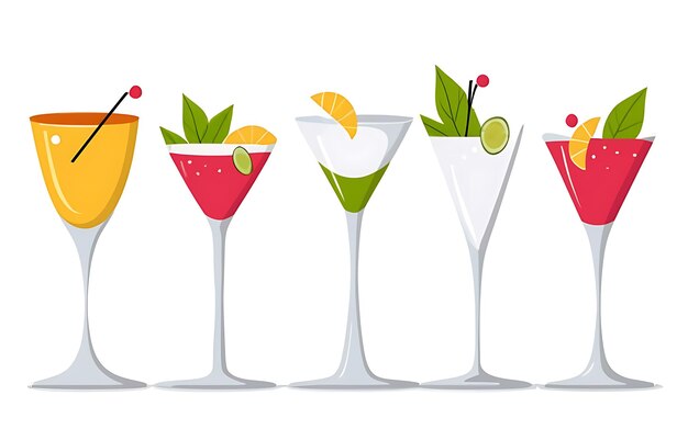 Un jeu de cocktails colorés sur fond blanc