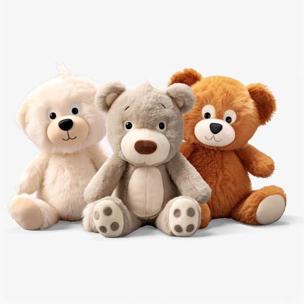 jeu de découpes de 3 jouets d'animaux en peluche isolés sur un fond transparent AI