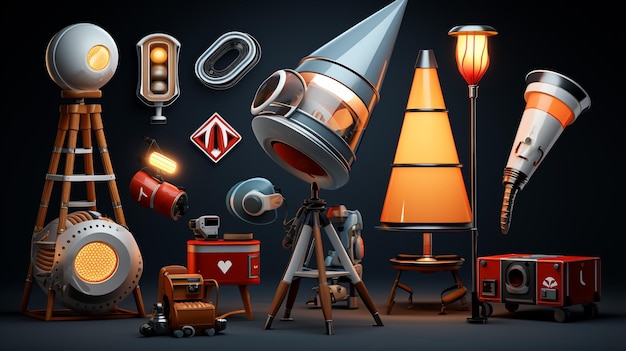 Photo un jeu de dessins animés en 3d avec une ampoule et un mégaphone