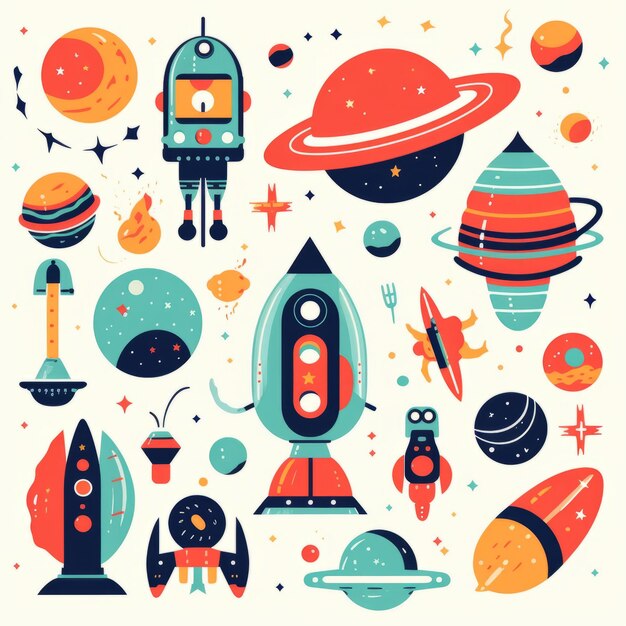 jeu d'éléments spatiaux de la galaxie de dessins animés