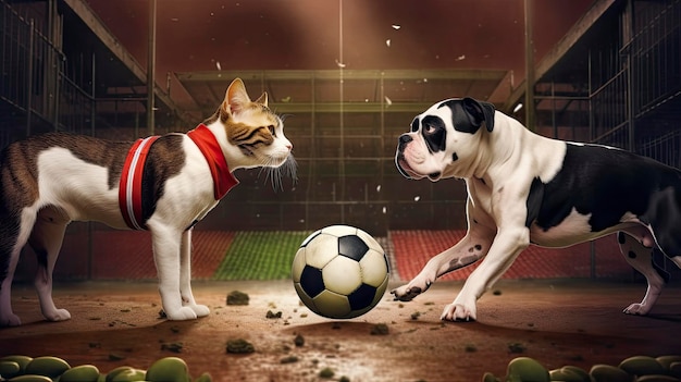 Jeu de foot chien et chat