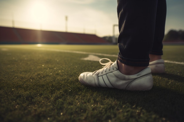 Jeu football pieds compétition de football stade sport baskets pied chaussure IA générative