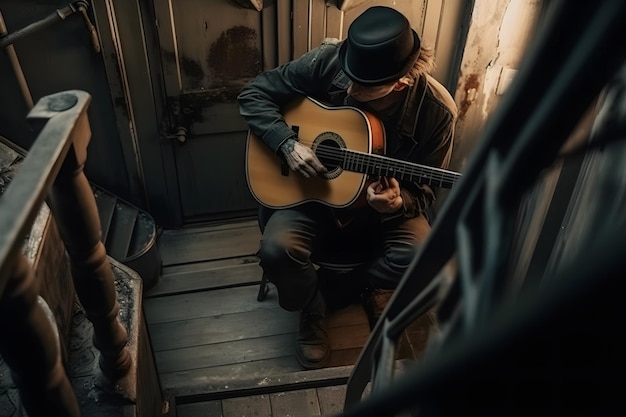 Jeu de guitare acoustique Réseau de neurones généré par l'IA