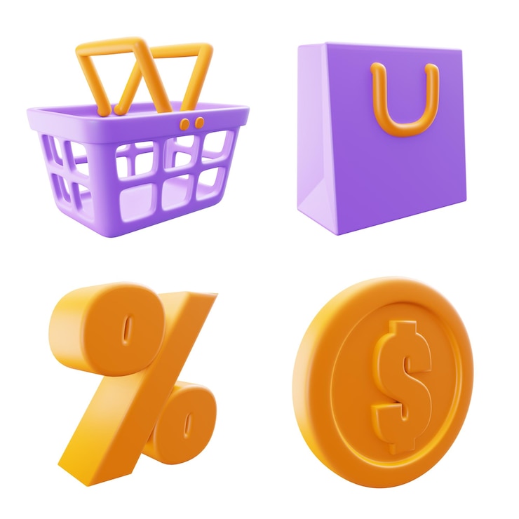 Photo jeu d'icônes 3d du marché des ventes de promotion des ventes