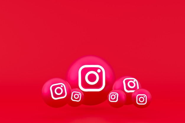 Jeu d'icônes Instagram rendu 3d sur fond rouge