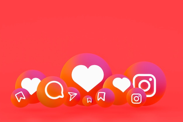 Jeu d'icônes Instagram rendu 3d sur fond rouge